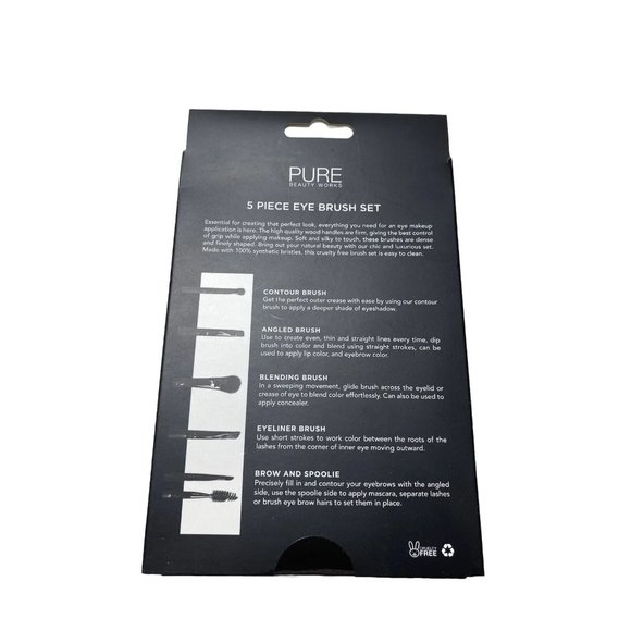 BRAND NEW Pure Beauty Works 5pc Black Eyebrow and Eye Blending Brush Set - Picture 4 of 7